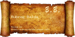 Bubreg Balda névjegykártya